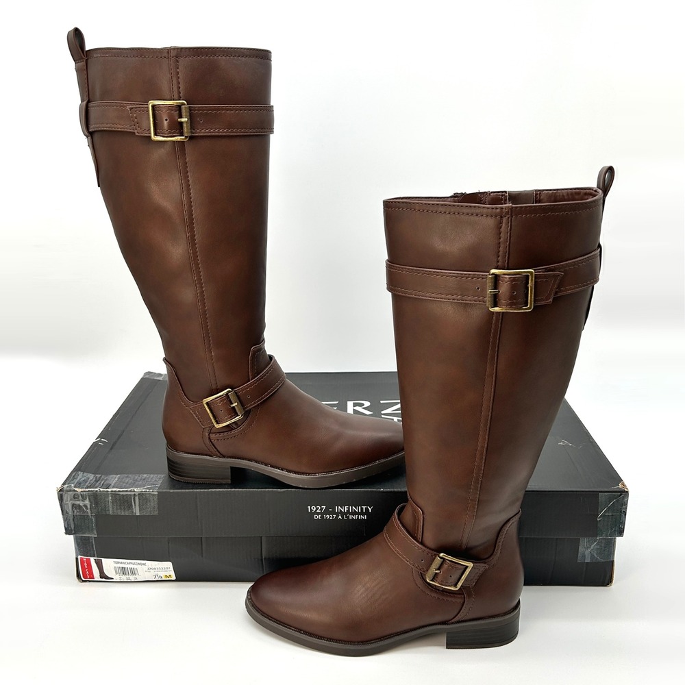 Womens Riding Boots Naturalizer Tiernan Size 7.5 Wide Calf Cappuccino Brown NEW